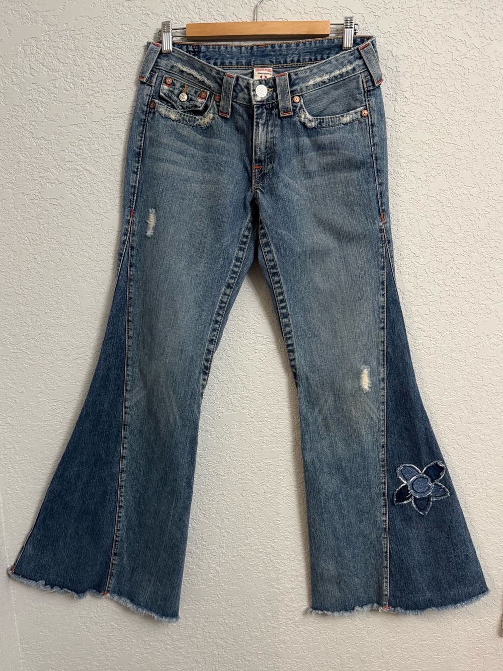 True Religion Vintage Flare Jeans with Floral Patch